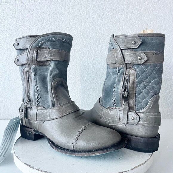 Lane DUSTOFF Womens Cowboy Boots 8.5 Cowgirl Ankle Western Gray Leather BootIe - Picture 1 of 12